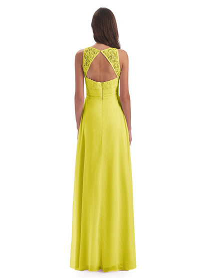 Holland Sheath Floor Length Keyhole Lace Bridesmaid Dresses