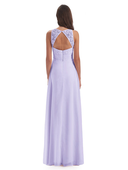 Holland Sheath Floor Length Keyhole Lace Bridesmaid Dresses