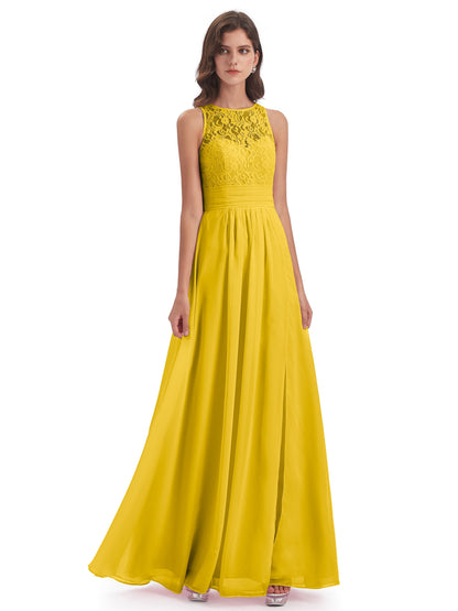 Holland Sheath Floor Length Keyhole Lace Bridesmaid Dresses