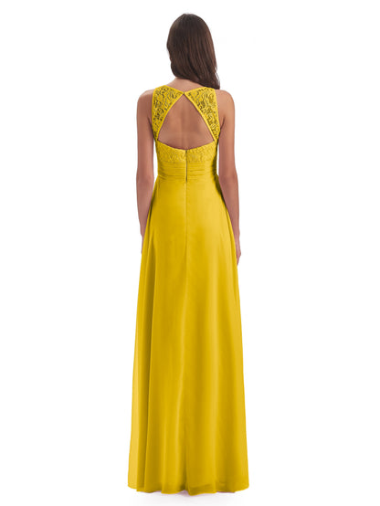 Holland Sheath Floor Length Keyhole Lace Bridesmaid Dresses