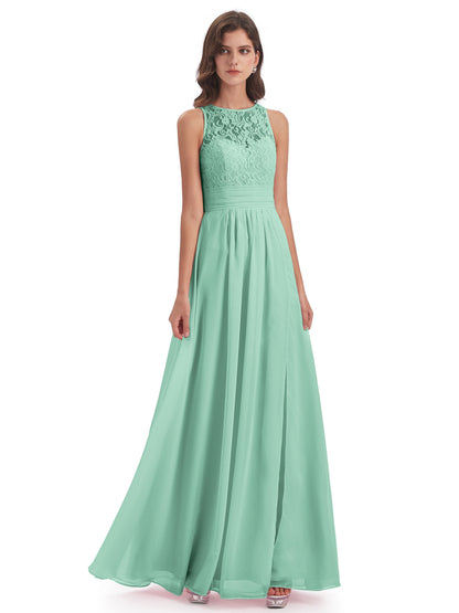 Holland Sheath Floor Length Keyhole Lace Bridesmaid Dresses