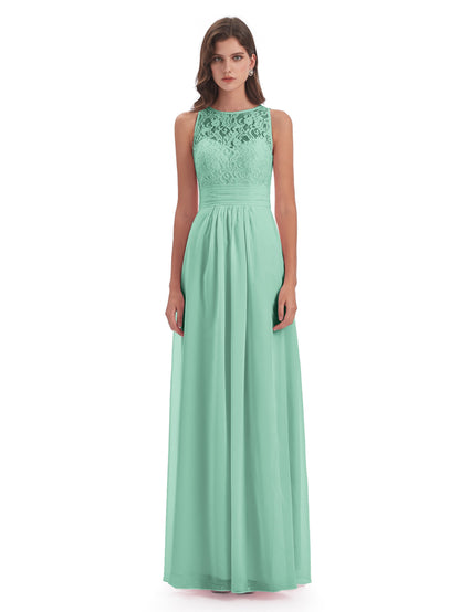 Holland Sheath Floor Length Keyhole Lace Bridesmaid Dresses