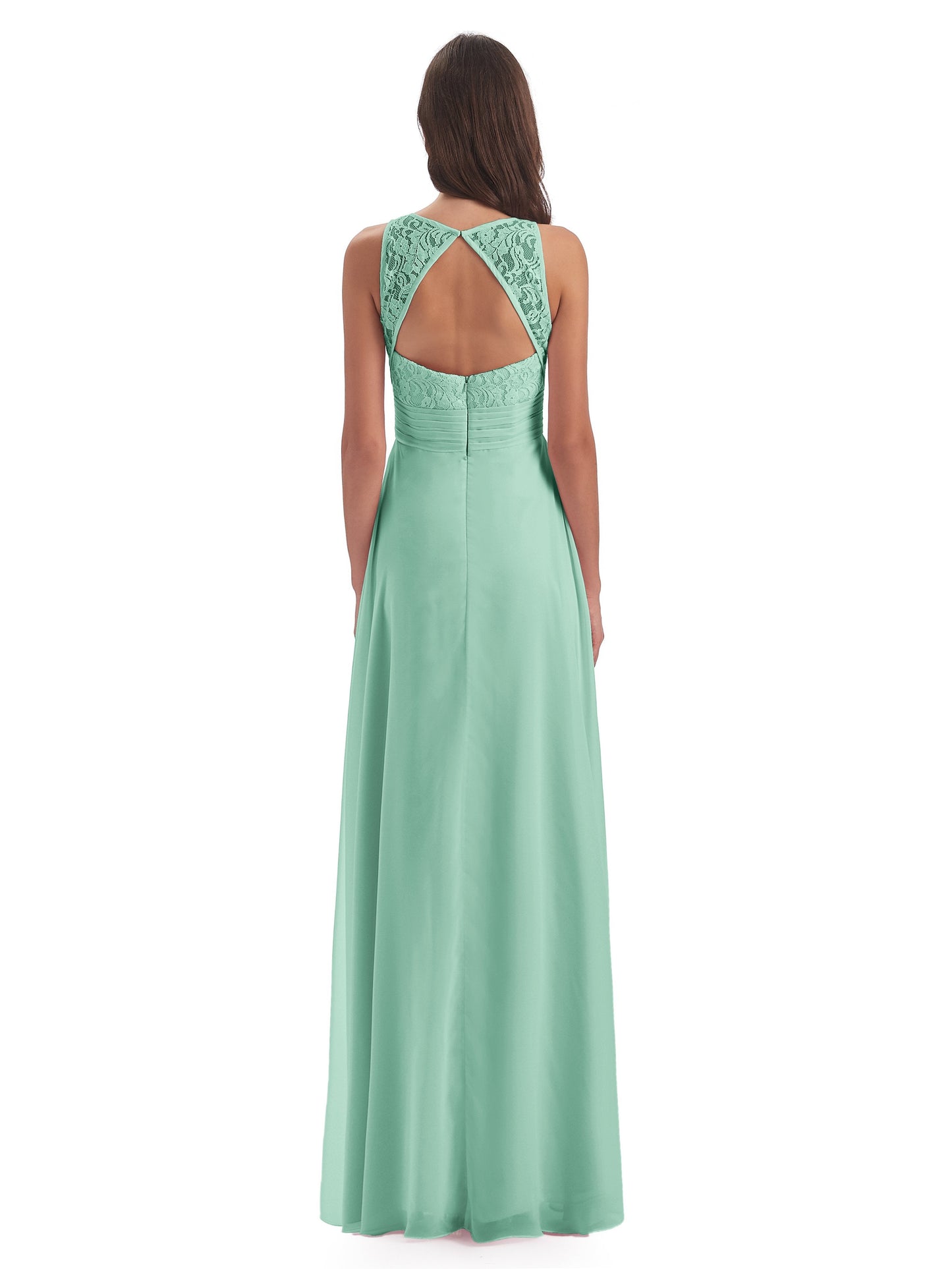 Holland Sheath Floor Length Keyhole Lace Bridesmaid Dresses
