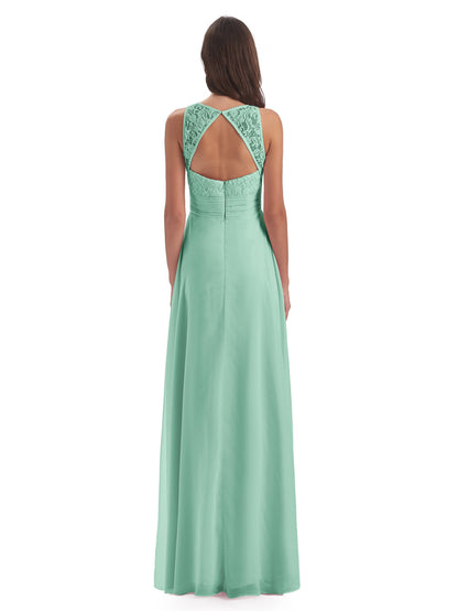 Holland Sheath Floor Length Keyhole Lace Bridesmaid Dresses