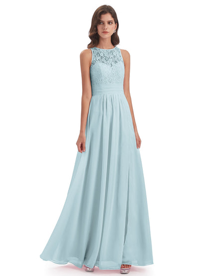 Holland Sheath Floor Length Keyhole Lace Bridesmaid Dresses