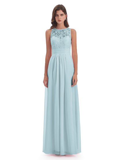Holland Sheath Floor Length Keyhole Lace Bridesmaid Dresses