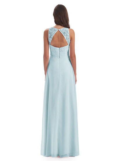 Holland Sheath Floor Length Keyhole Lace Bridesmaid Dresses
