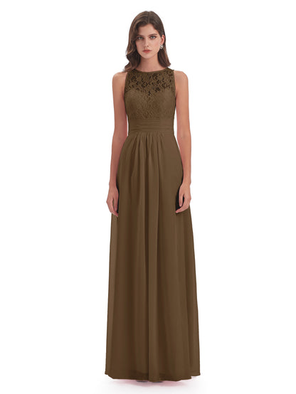 Holland Sheath Floor Length Keyhole Lace Bridesmaid Dresses