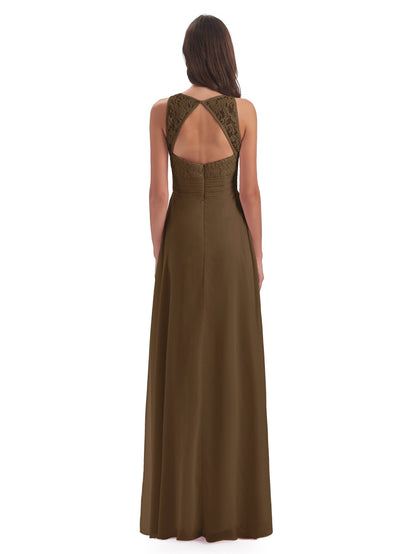 Holland Sheath Floor Length Keyhole Lace Bridesmaid Dresses