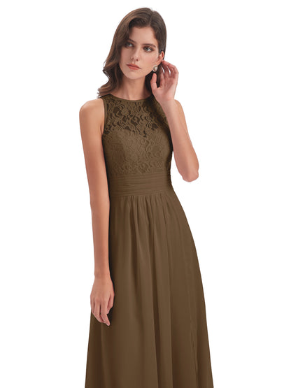 Holland Sheath Floor Length Keyhole Lace Bridesmaid Dresses