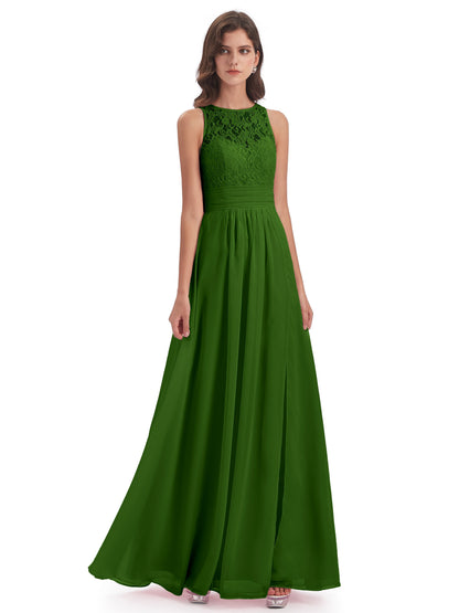 Holland Sheath Floor Length Keyhole Lace Bridesmaid Dresses