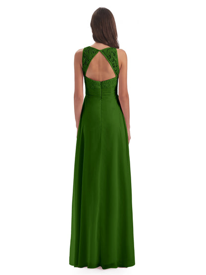 Holland Sheath Floor Length Keyhole Lace Bridesmaid Dresses