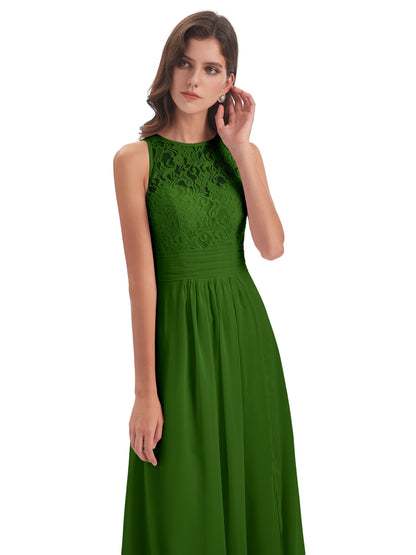 Holland Sheath Floor Length Keyhole Lace Bridesmaid Dresses