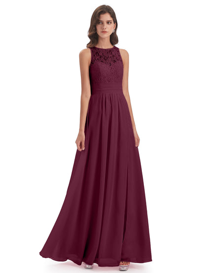 Holland Sheath Floor Length Keyhole Lace Bridesmaid Dresses