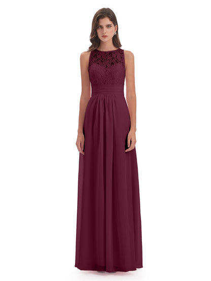 Holland Sheath Floor Length Keyhole Lace Bridesmaid Dresses