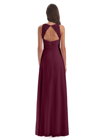 Holland Sheath Floor Length Keyhole Lace Bridesmaid Dresses
