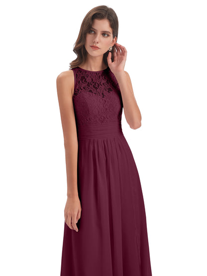Holland Sheath Floor Length Keyhole Lace Bridesmaid Dresses