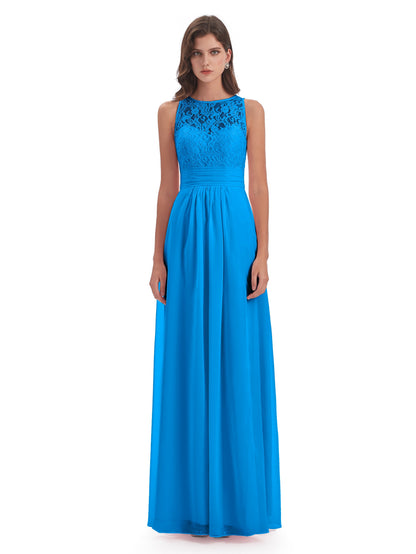 Holland Sheath Floor Length Keyhole Lace Bridesmaid Dresses