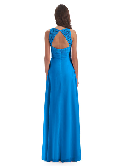 Holland Sheath Floor Length Keyhole Lace Bridesmaid Dresses