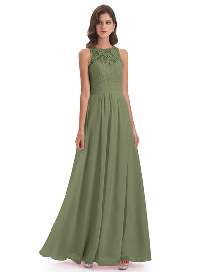 Holland Sheath Floor Length Keyhole Lace Bridesmaid Dresses