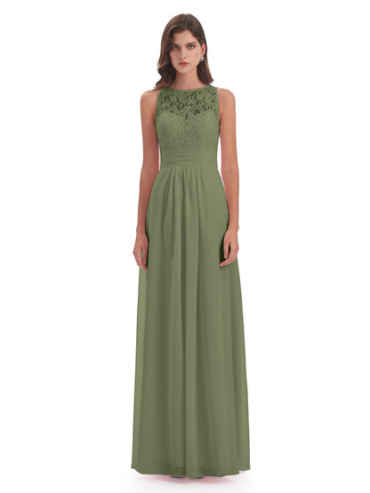 Holland Sheath Floor Length Keyhole Lace Bridesmaid Dresses