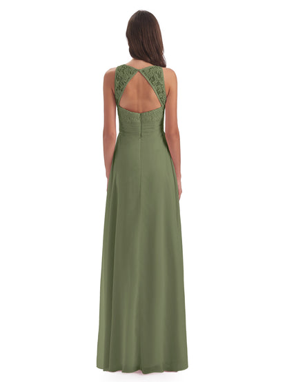 Holland Sheath Floor Length Keyhole Lace Bridesmaid Dresses