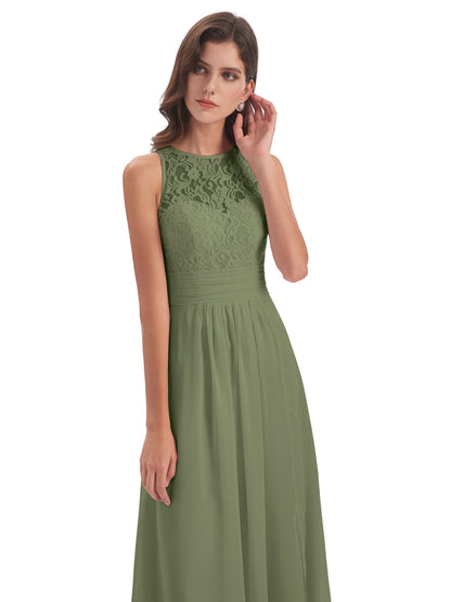 Holland Sheath Floor Length Keyhole Lace Bridesmaid Dresses
