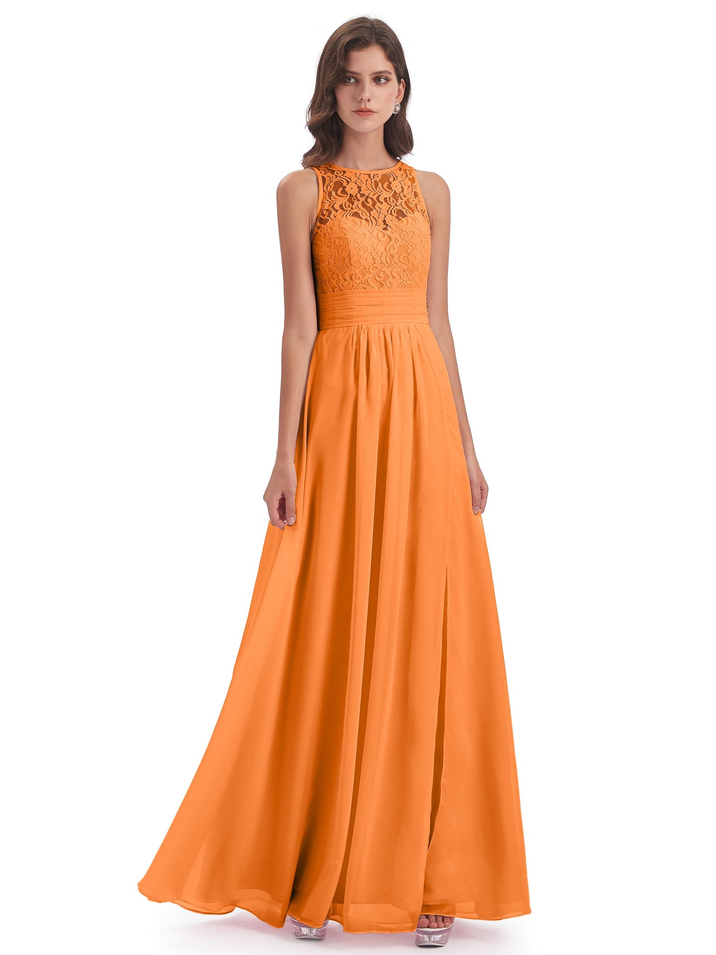 Holland Sheath Floor Length Keyhole Lace Bridesmaid Dresses