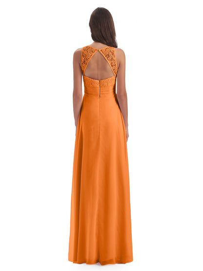 Holland Sheath Floor Length Keyhole Lace Bridesmaid Dresses