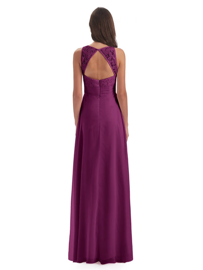 Holland Sheath Floor Length Keyhole Lace Bridesmaid Dresses