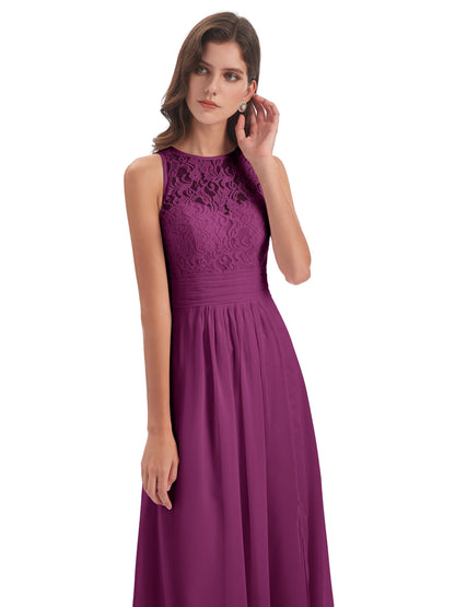 Holland Sheath Floor Length Keyhole Lace Bridesmaid Dresses