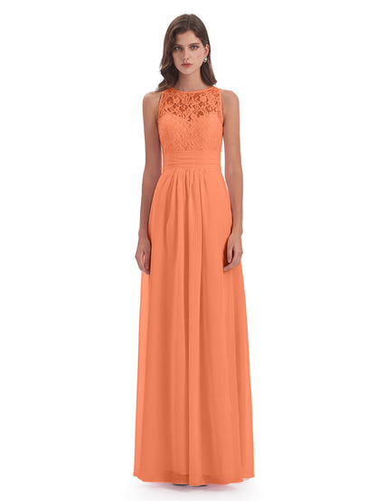 Holland Sheath Floor Length Keyhole Lace Bridesmaid Dresses