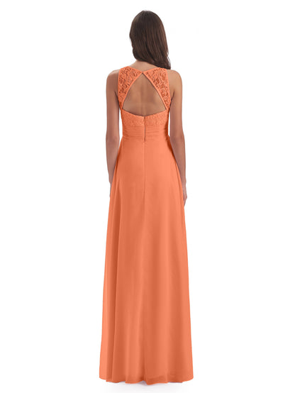 Holland Sheath Floor Length Keyhole Lace Bridesmaid Dresses