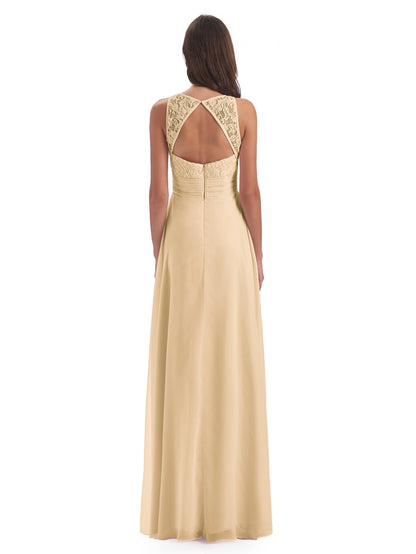 Holland Sheath Floor Length Keyhole Lace Bridesmaid Dresses