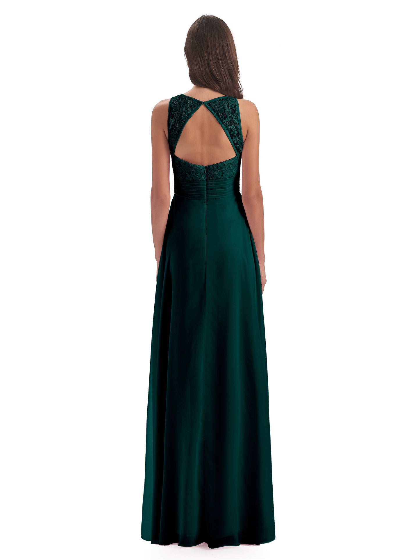 Holland Sheath Floor Length Keyhole Lace Bridesmaid Dresses