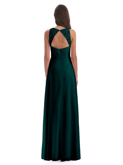 Holland Sheath Floor Length Keyhole Lace Bridesmaid Dresses