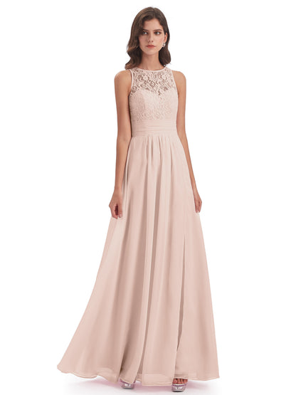 Holland Sheath Floor Length Keyhole Lace Bridesmaid Dresses