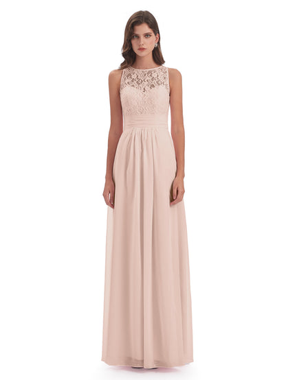 Holland Sheath Floor Length Keyhole Lace Bridesmaid Dresses