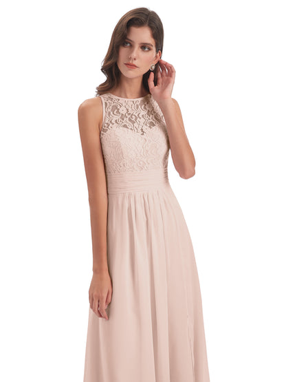 Holland Sheath Floor Length Keyhole Lace Bridesmaid Dresses