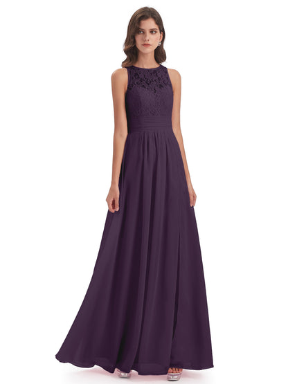 Holland Sheath Floor Length Keyhole Lace Bridesmaid Dresses