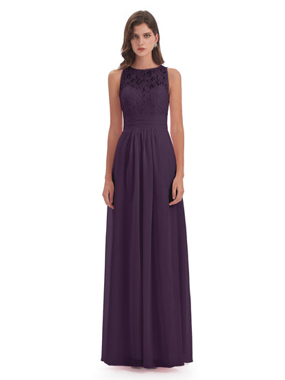Holland Sheath Floor Length Keyhole Lace Bridesmaid Dresses