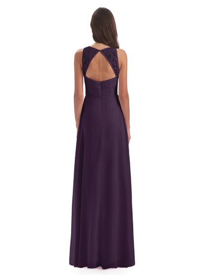 Holland Sheath Floor Length Keyhole Lace Bridesmaid Dresses