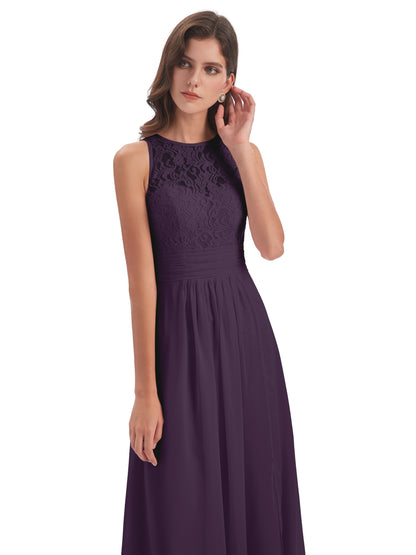 Holland Sheath Floor Length Keyhole Lace Bridesmaid Dresses