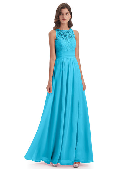 Holland Sheath Floor Length Keyhole Lace Bridesmaid Dresses