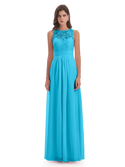 Holland Sheath Floor Length Keyhole Lace Bridesmaid Dresses