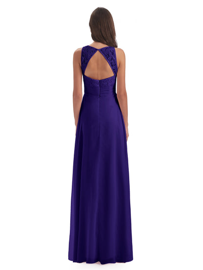 Holland Sheath Floor Length Keyhole Lace Bridesmaid Dresses