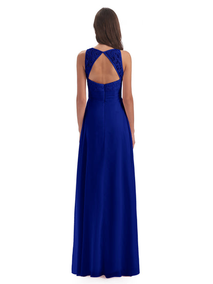 Holland Sheath Floor Length Keyhole Lace Bridesmaid Dresses