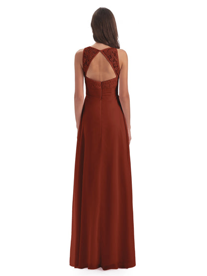 Holland Sheath Floor Length Keyhole Lace Bridesmaid Dresses