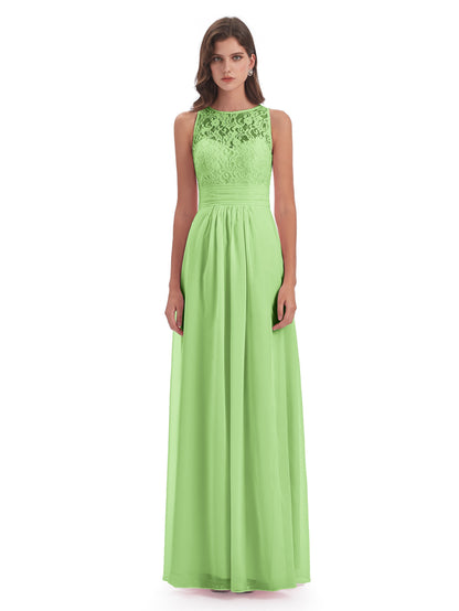 Holland Sheath Floor Length Keyhole Lace Bridesmaid Dresses