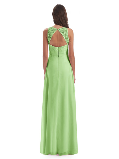 Holland Sheath Floor Length Keyhole Lace Bridesmaid Dresses